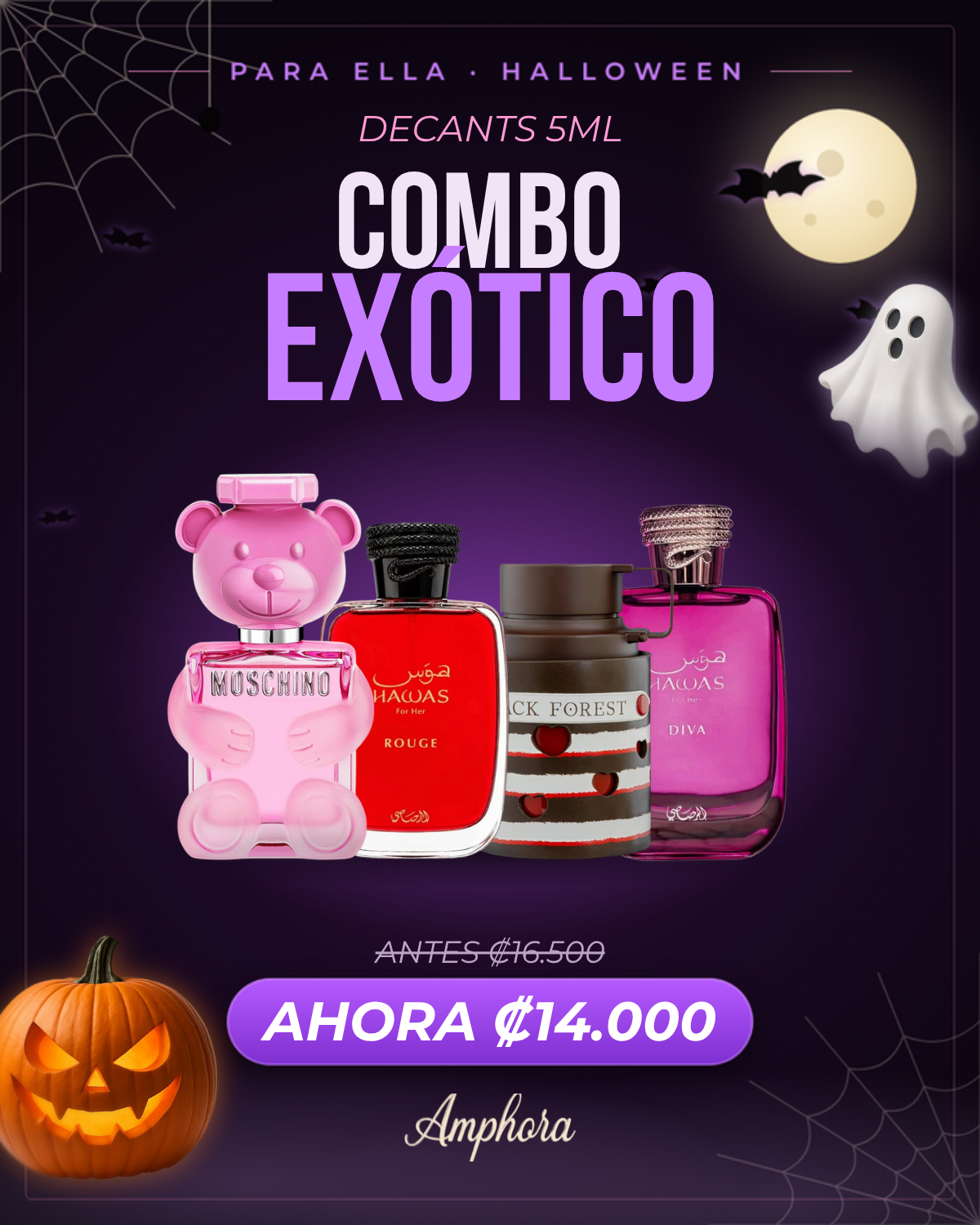 Combo Exótico Para ella · Halloween: 4 decants de 5 ml